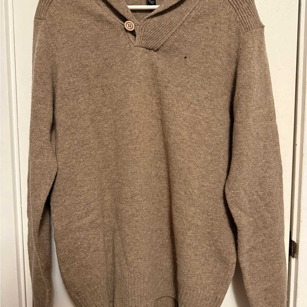 Pronto Uomo V-Neck Tan Sweater‎ 100% Wool
